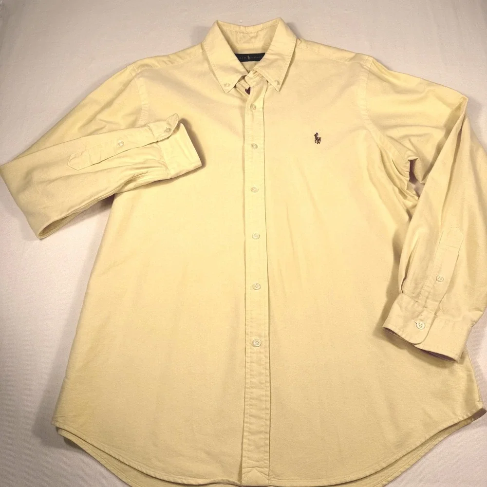 Ralph Lauren Button Down Shirt Large Yellow Cotton Oxford Long Sleeve Pony Logo